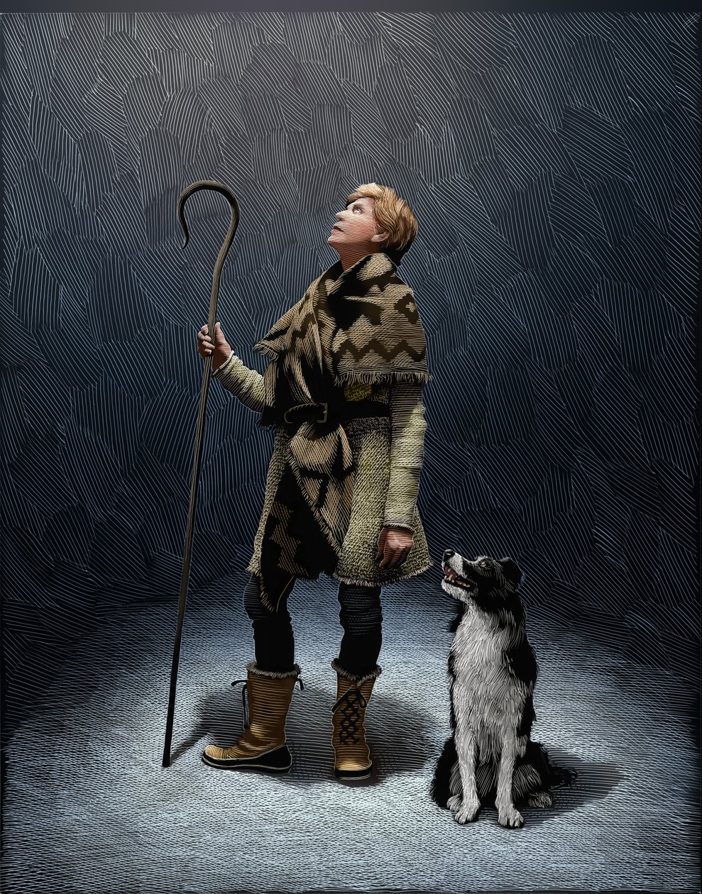 Gjeterhund med en border collie 2018 (skrapebrett, fargelagt digitalt) av Scott McKowen