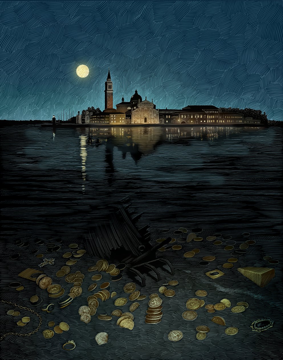 Kjøpmannen i Venedig, 2017 (skrapebrett, digitalt fargelagt) av Scott McKowen