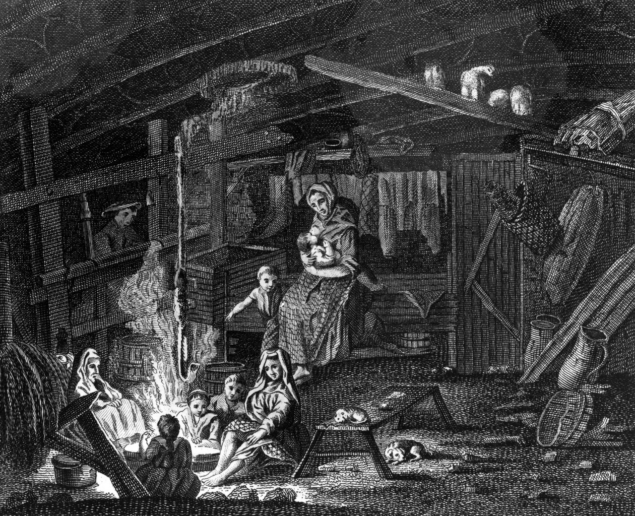 Inside of a Weavers Cottage in Ilay, illustrasjon fra 
