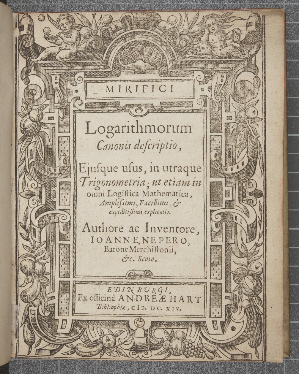 Tittelside til Den fantastiske beskrivelsen av kanonlogaritmer, av John Napier av Scottish School