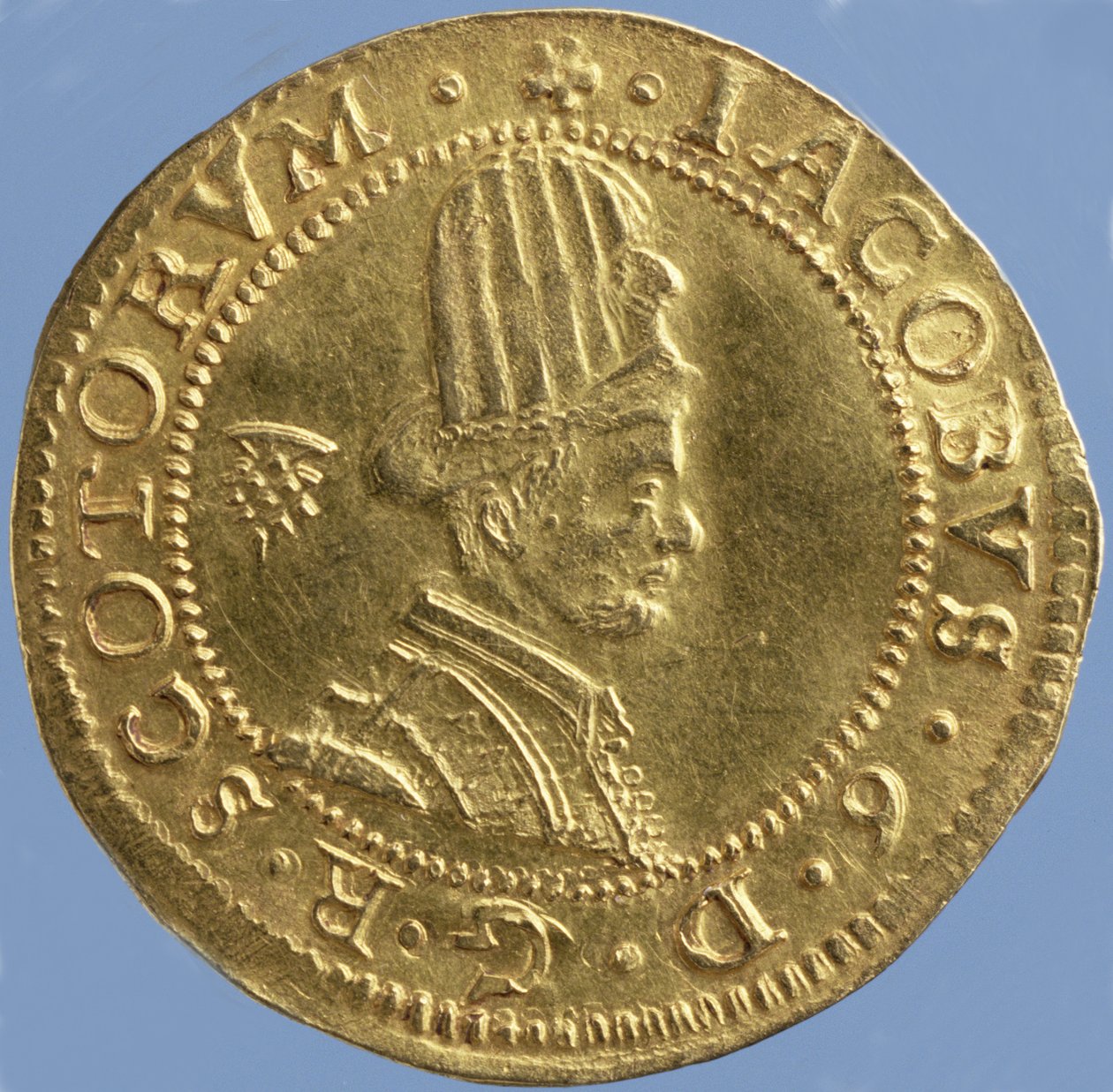 4-pund skotsk (hattestykke) av James VI, Edinburgh mynte, 1591 (forside) (gull) (for bakside se 244626) av Scottish School