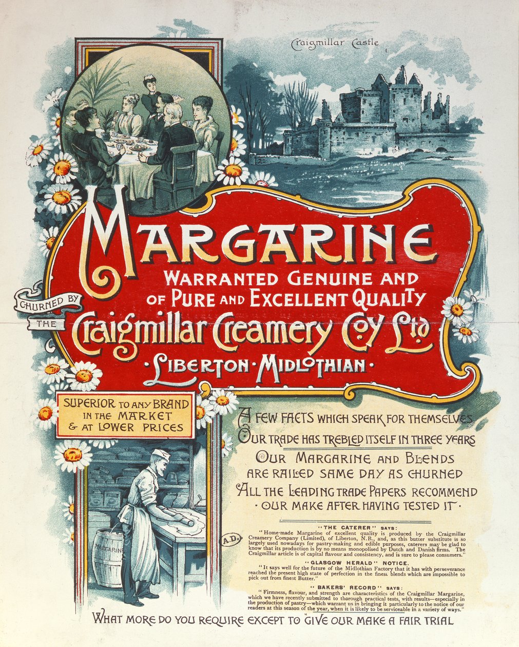 Annonse for margarin produsert av Craigmillar Creamery av Scottish School