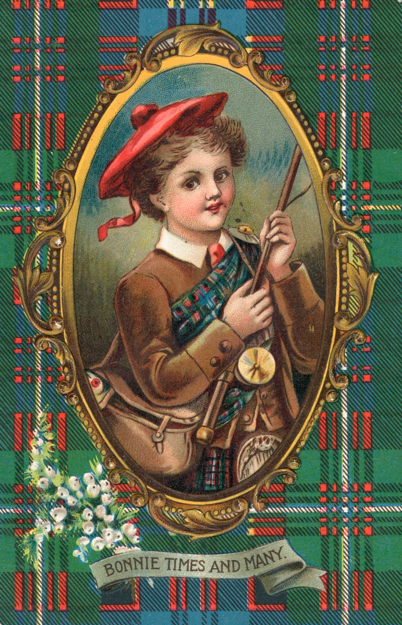 Britisk nyttårskort (fargelitografi) av Scottish School