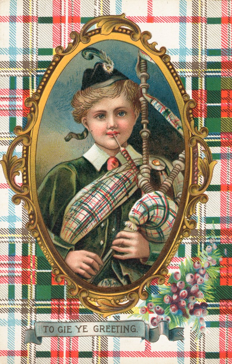 Britisk nyttårskort (fargelitografi) av Scottish School