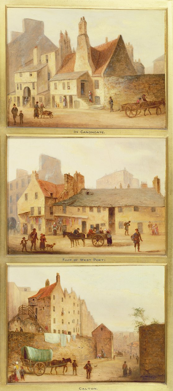 Canongate, Foot of West Port og Calton, detalj fra Edinburgh: Nine Views of the Old Town av Scottish School