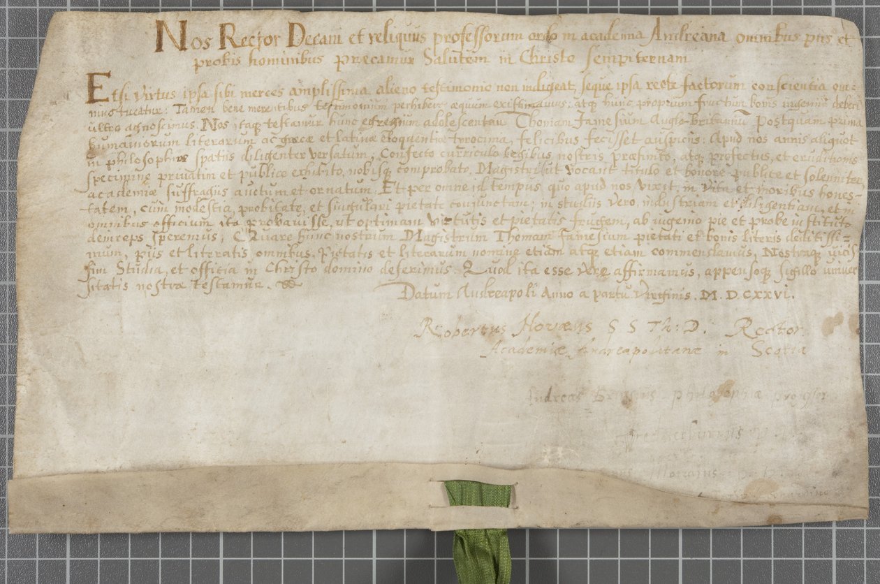 Diplom utstedt av universitetet til Thomas James av Scottish School