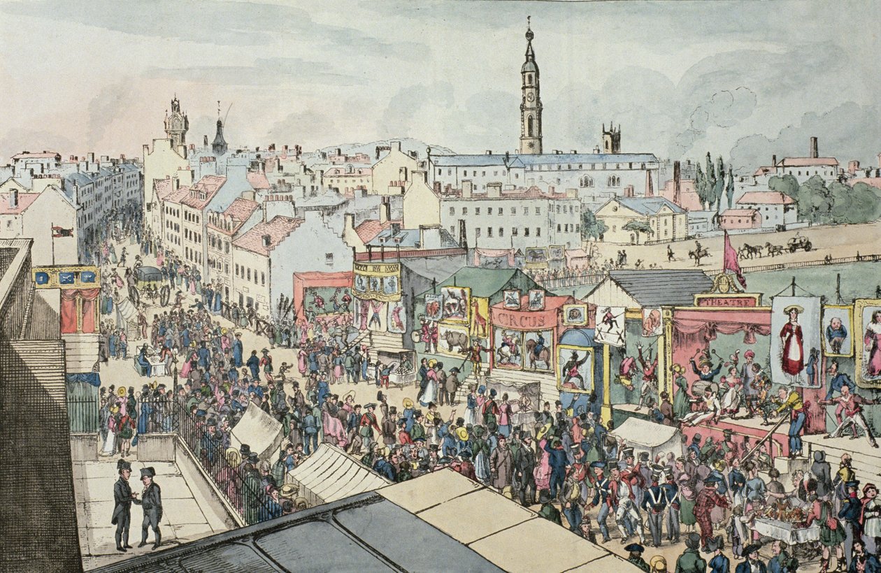 Tegning av Glasgow Fair, fra The Glasgow Looking Glass, 1825 av Scottish School