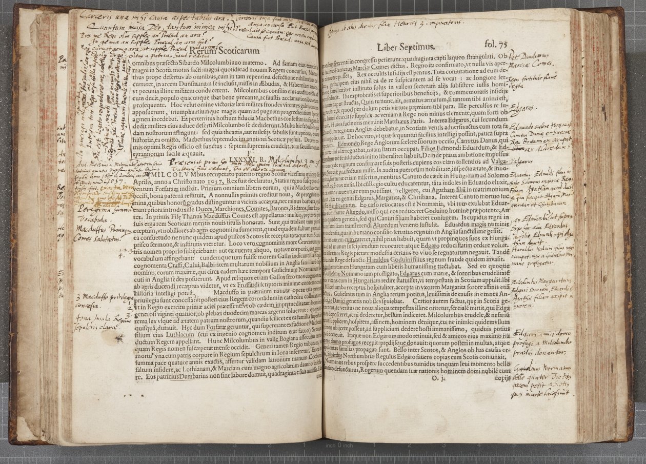 Fol 74 verso 75 recto, Historia Scoticarum av George Buchanan av Scottish School