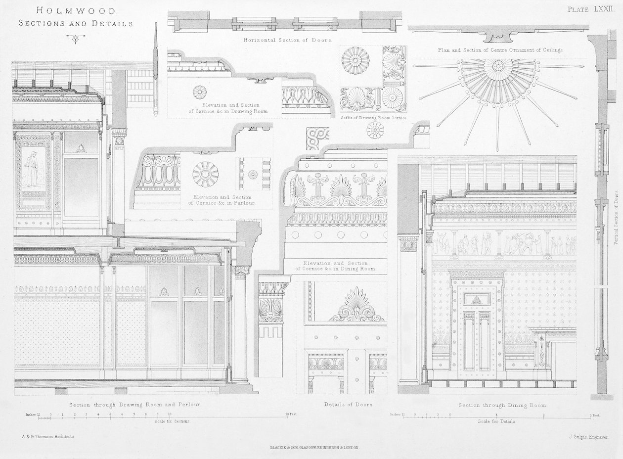 Dekorative interiørdetaljer av Homwood, Glasgow (gravering) av Scottish School