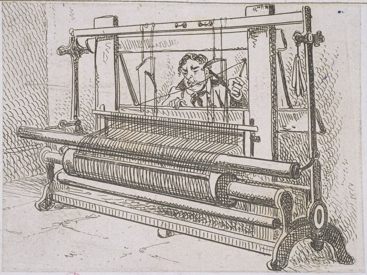 MS Murray 636 Image of a Man at a Loom, fra A Statistical Account of the Barony Parish of Glasgow av James Hopkirk, 1827 av Scottish School