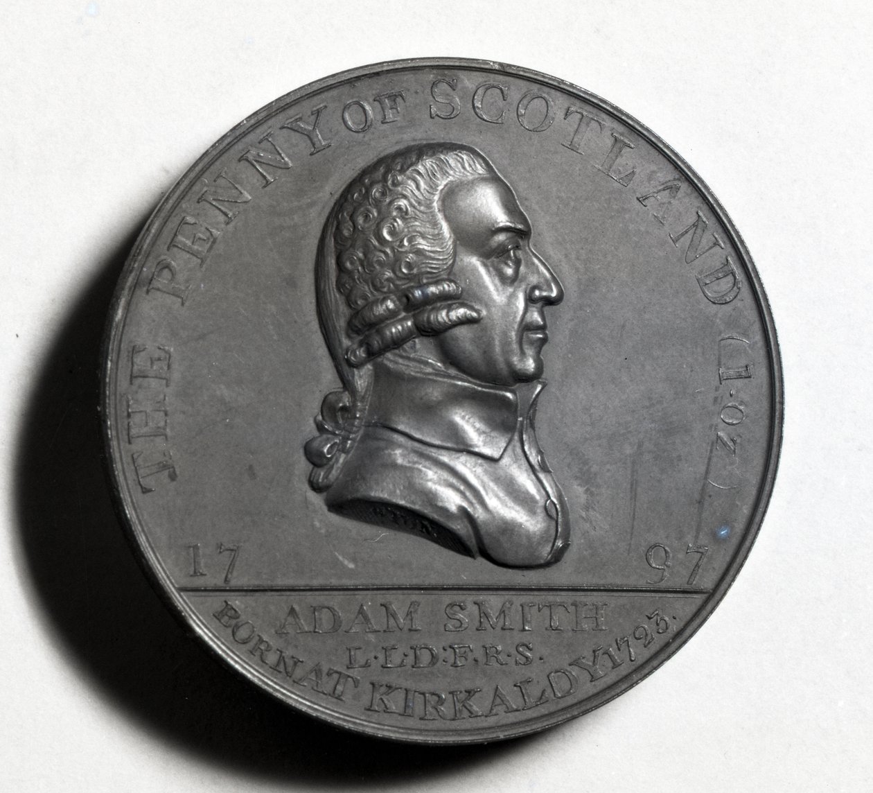 Scottish Penny til minne om Adam Smith (forside), 1797 (kobber) (for bakside se XJF448270) av Scottish School