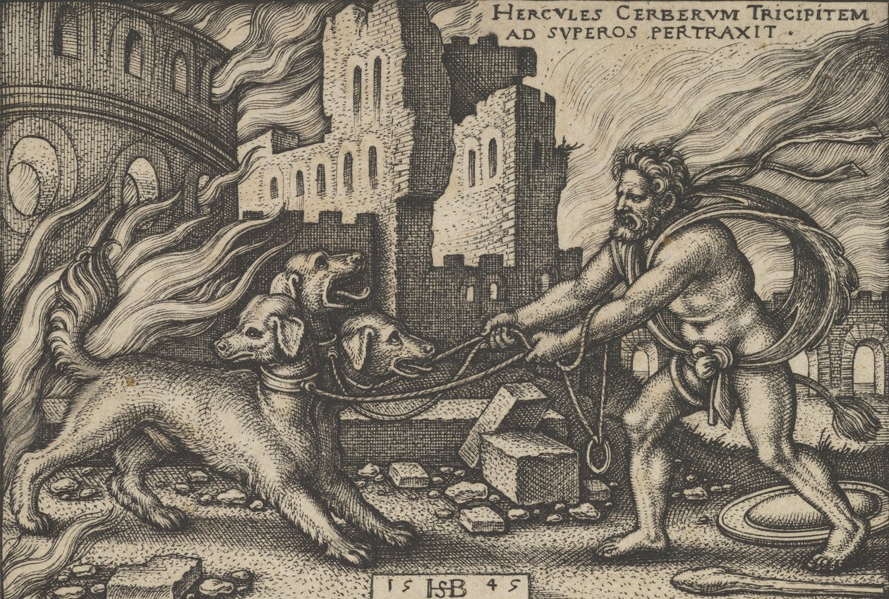 Hercules Capturing Cerberus, fra The Labours of Hercules, 1545. av Sebald Beham