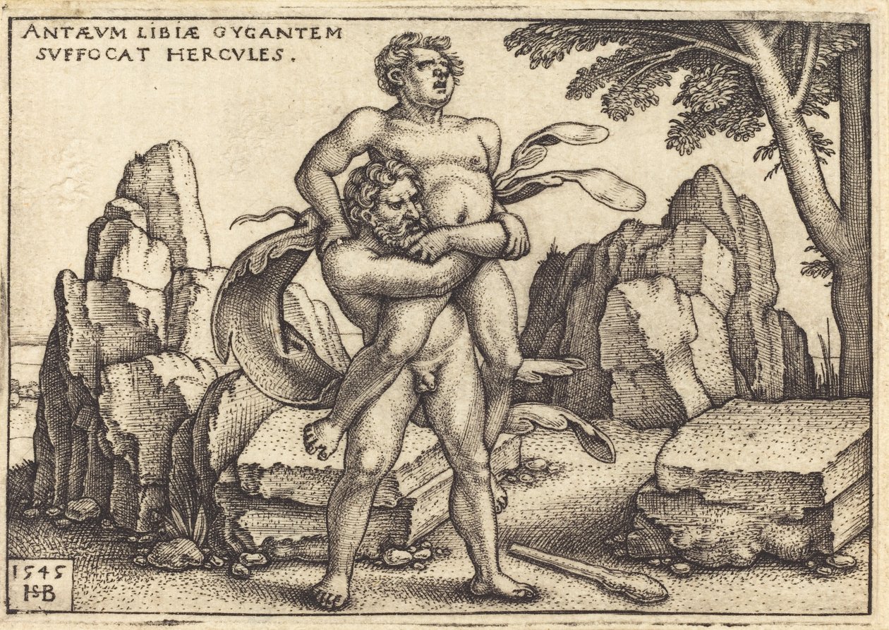 Hercules dreper Anthaeus av Sebald Beham