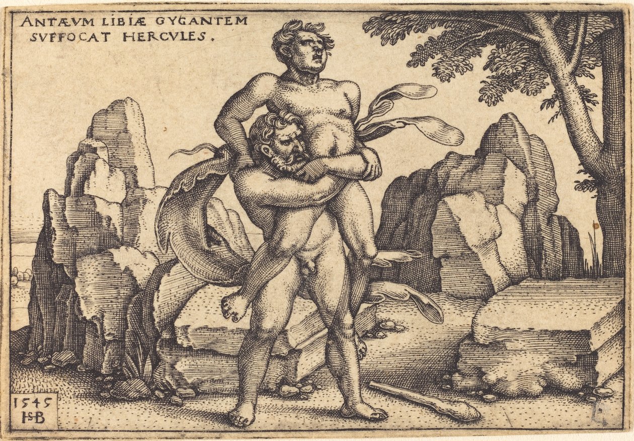 Hercules dreper Anthaeus av Sebald Beham