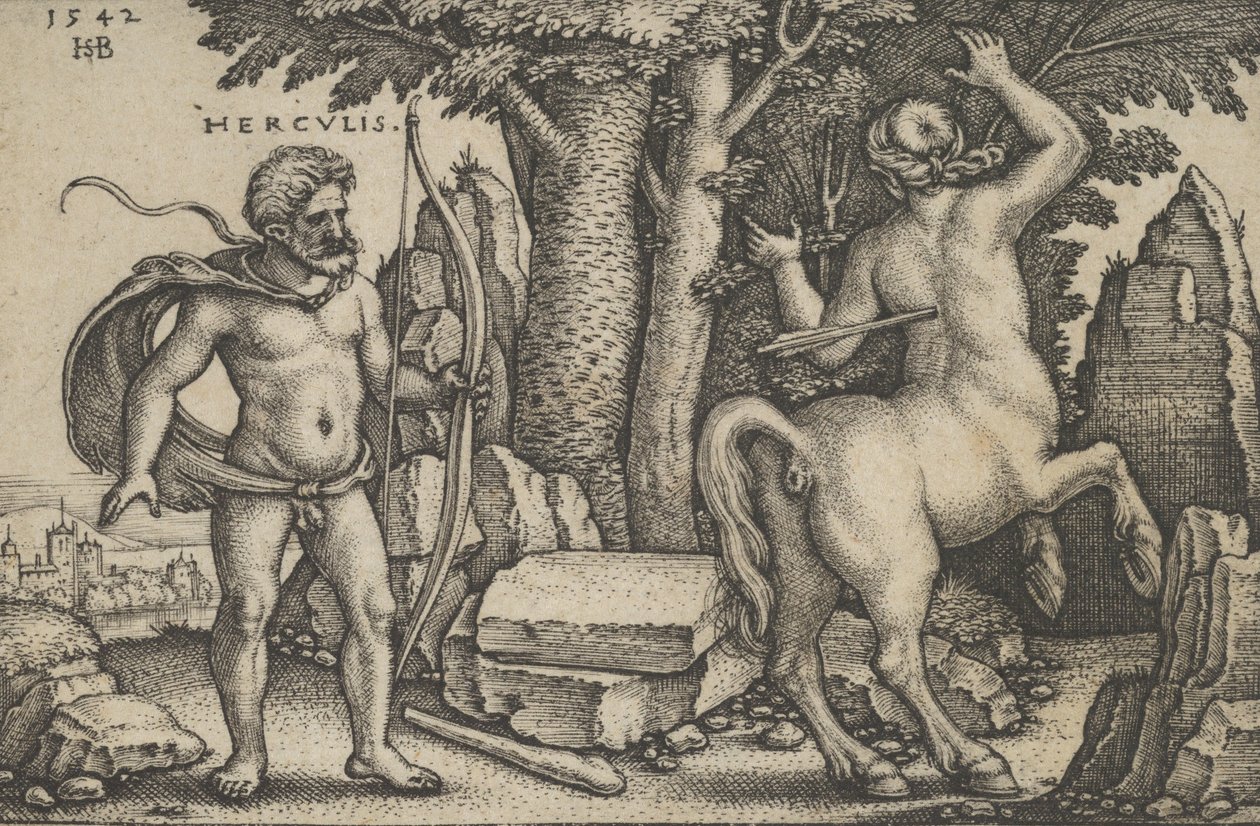 Hercules Killing Nessus, fra The Labours of Hercules, 1542. av Sebald Beham