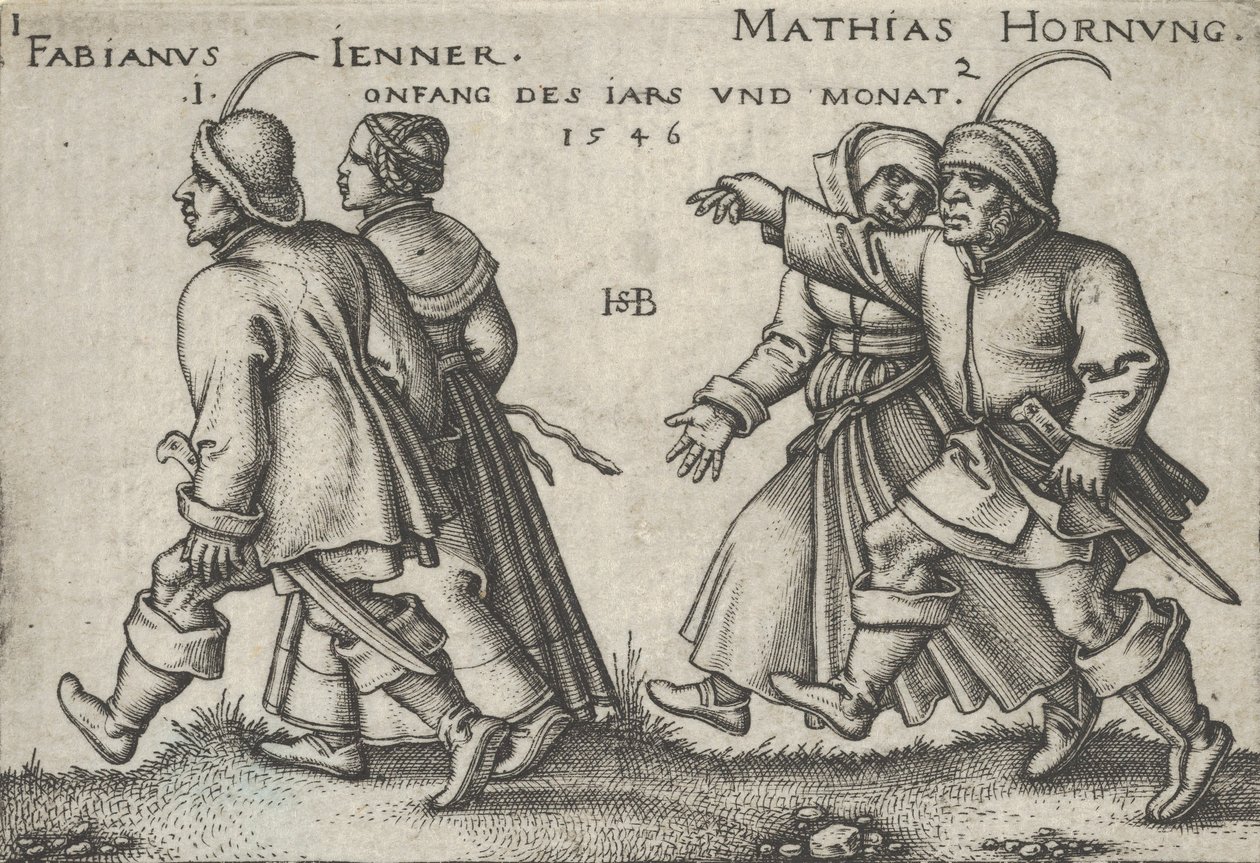 Januar og februar, fra Bondefesten eller de tolv månedene, 1546. av Sebald Beham