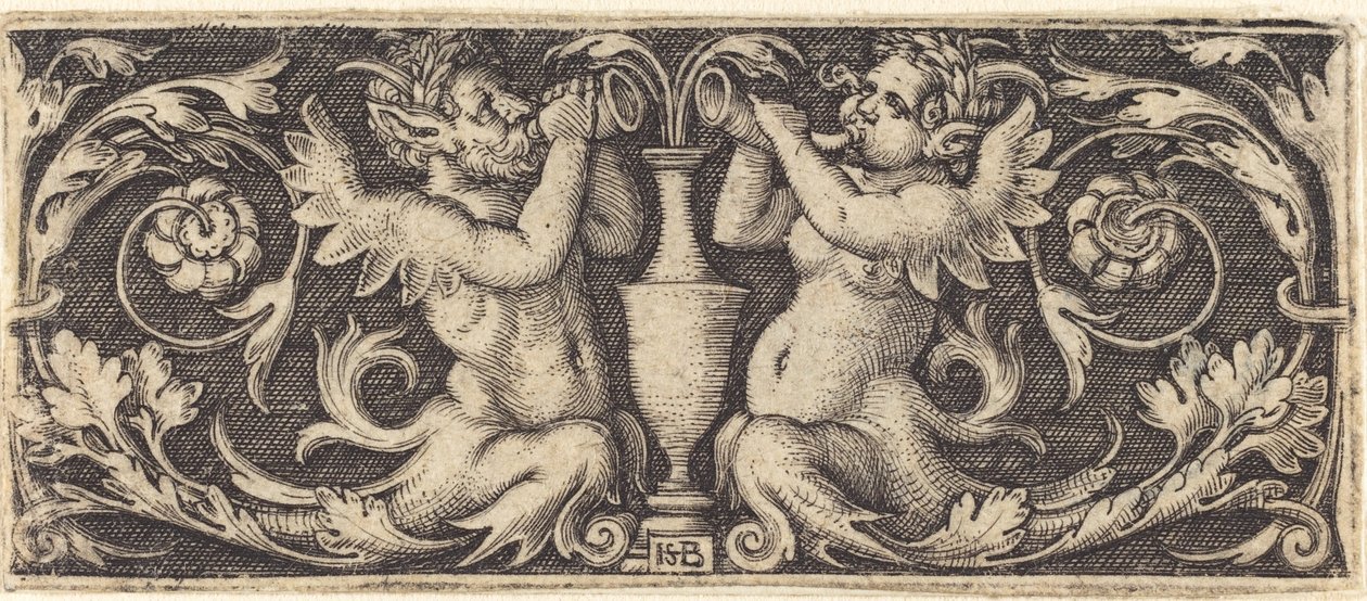 Ornament med Tritons blåsende horn av Sebald Beham