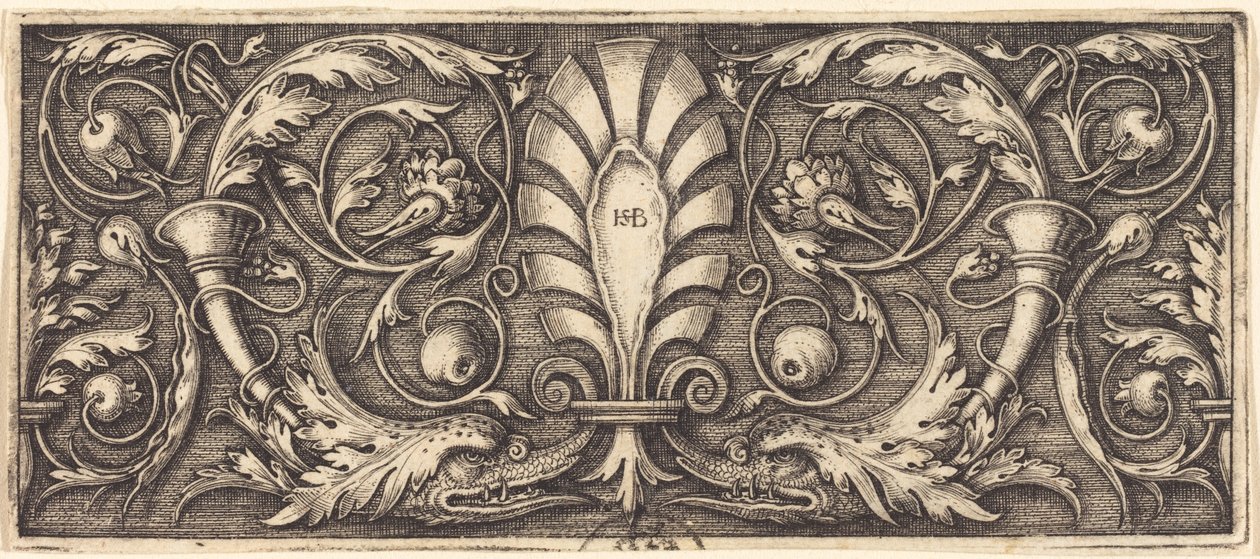 Ornament med to groteske delfiner av Sebald Beham