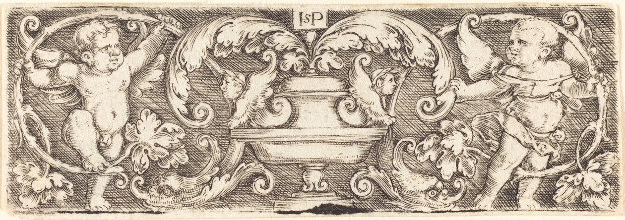 Ornament med en vase mellom to Genii av Sebald Beham