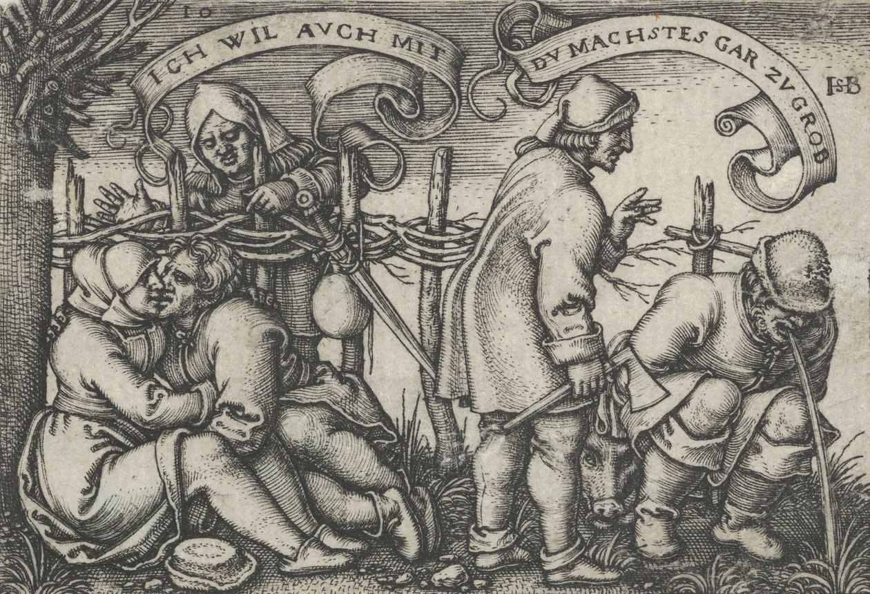 Bønder bak hekken, fra Bondefesten eller de tolv månedene, 1546-47. av Sebald Beham