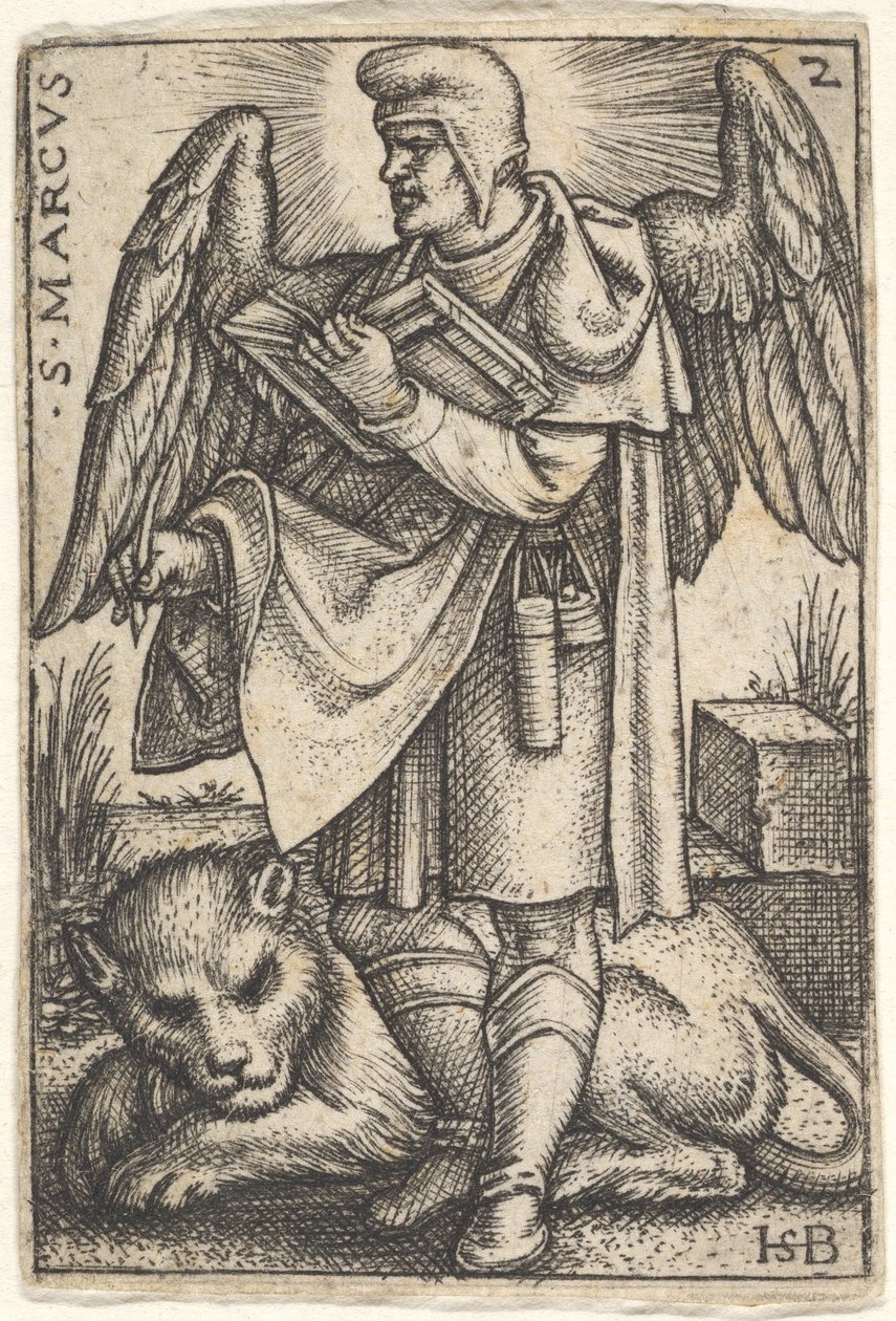 Plate 2: Markus, hodet snudd i profil til venstre, med en åpen bok på høyre..., 1541. av Sebald Beham