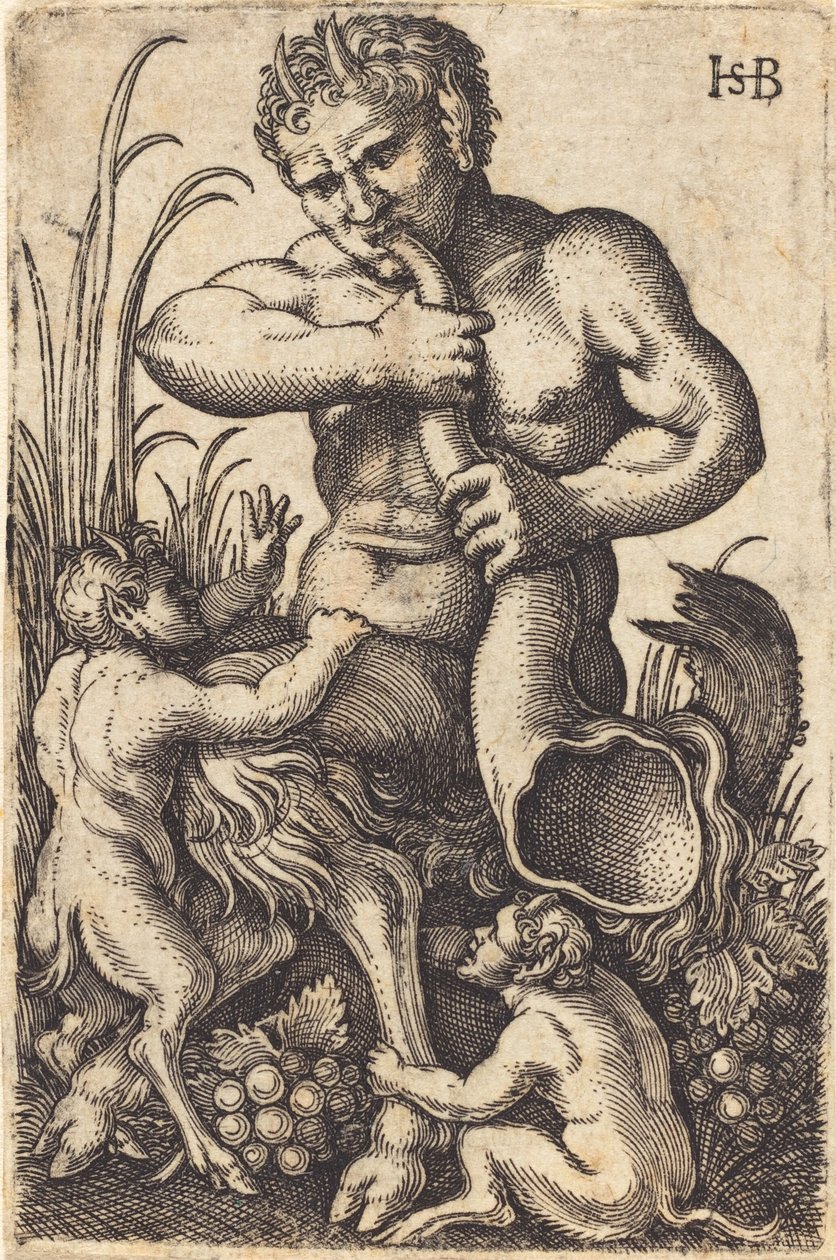 Satyr som blåser horn av Sebald Beham