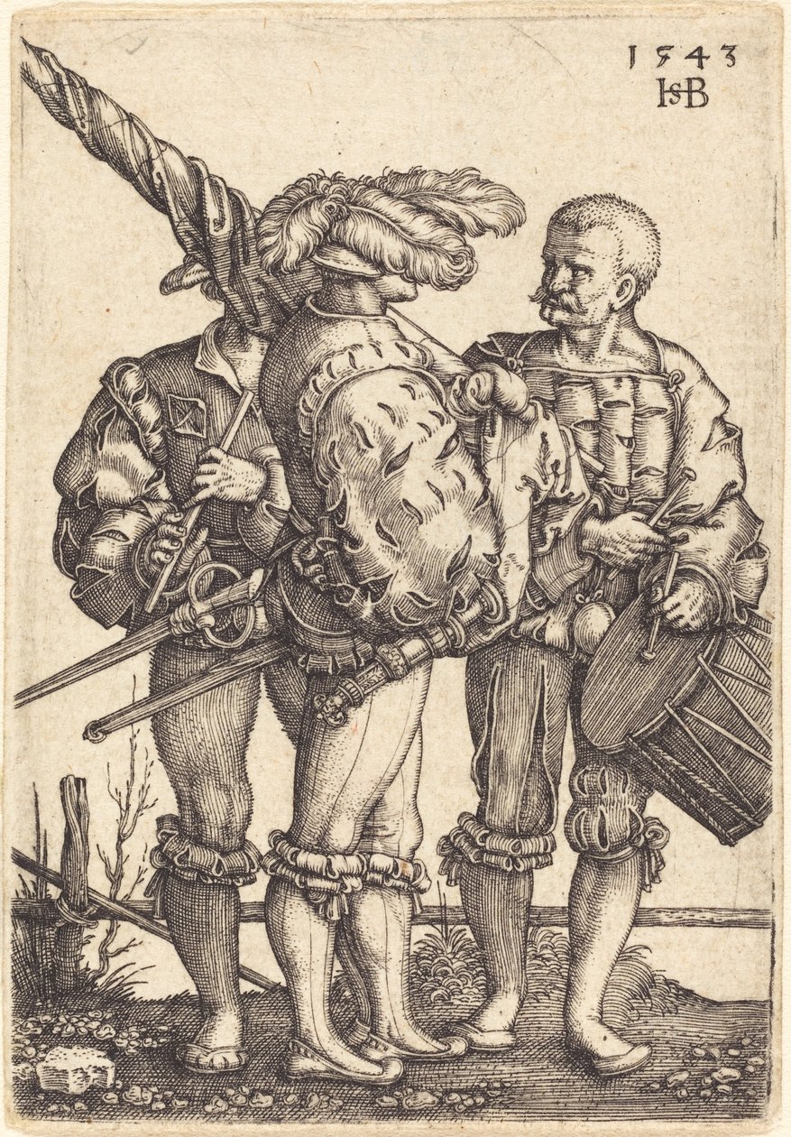 Fanebærer, trommeslager og Piper av Sebald Beham