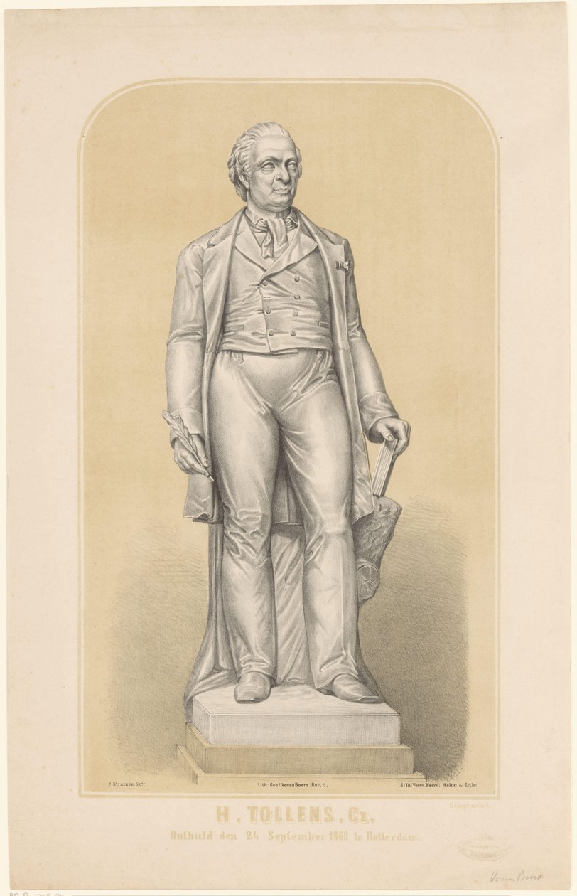 Statue av Hendrik Tollens H. Tollenz, Cz, avslørt 24. september 1860 i Rotterdam (tittel på objekt) av Sebastiaan Theodorus Voorn Boers