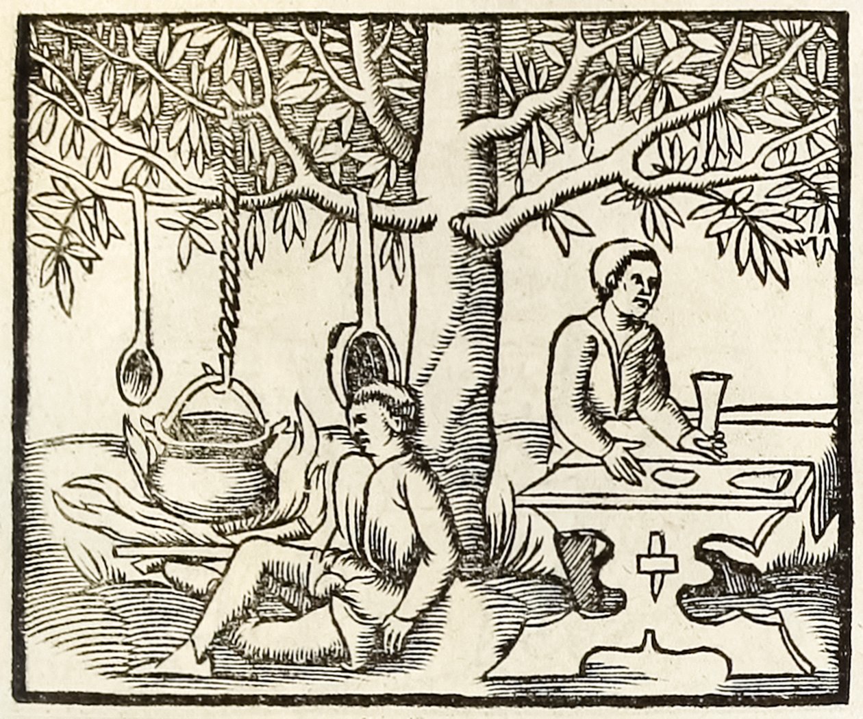 Kokegryte og ventende middag fra 1550-utgaven av Cosmographia av Sebastian Munster av Sebastian Munster
