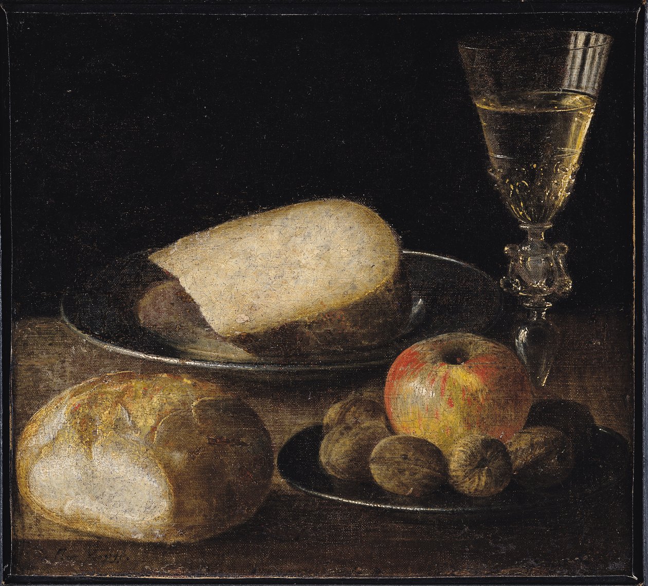Stilleben av frukt, ost og brød av Sebastian Stoskopff