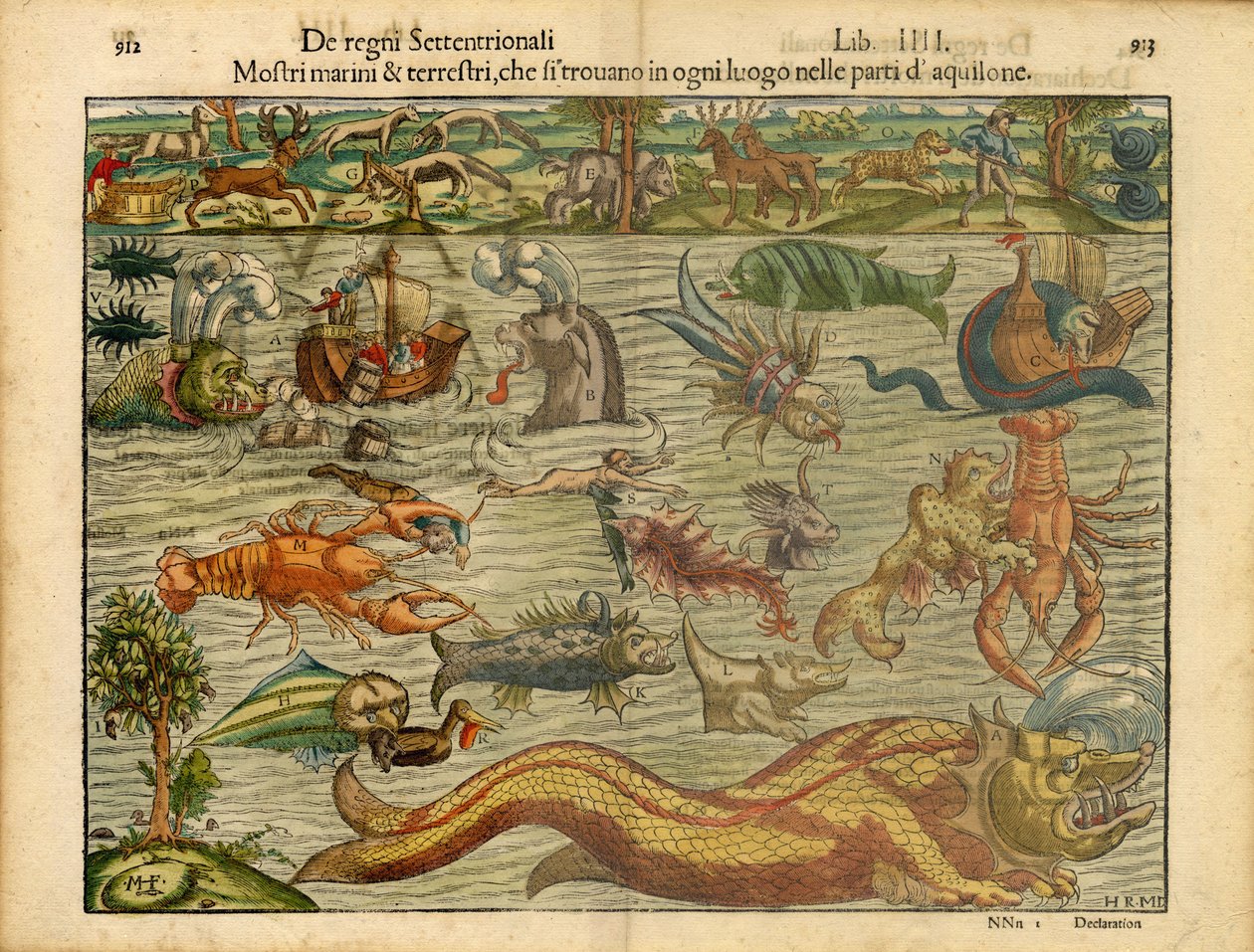 Monstre på havet og på landet... av Sebastian & Magnus Olaus (1490-1557) Münster