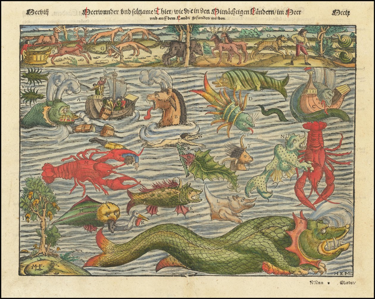 Ca. 1570 kart over land- og sjømonstre av Sebastian Munster av Sebastian Munster