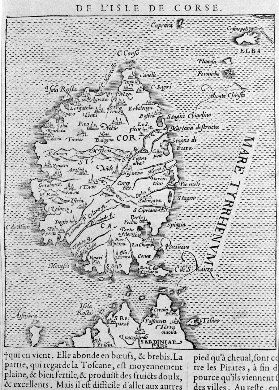 Korsika etter "Cosmographia Universalis" av Sebastian Munster. Basel 1558 av Sebastian Munster