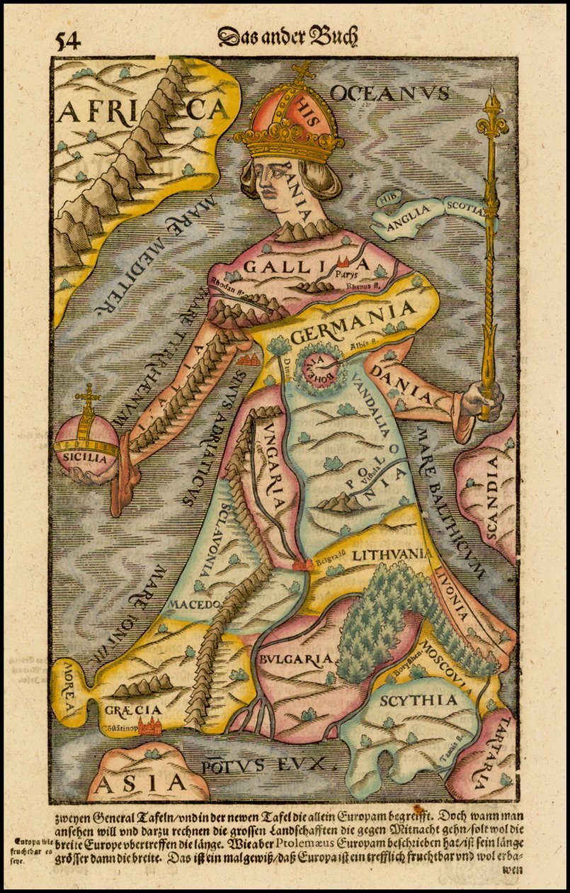 Europa regina Queen Europe From the Cosmographia, 1570 av Sebastian Munster