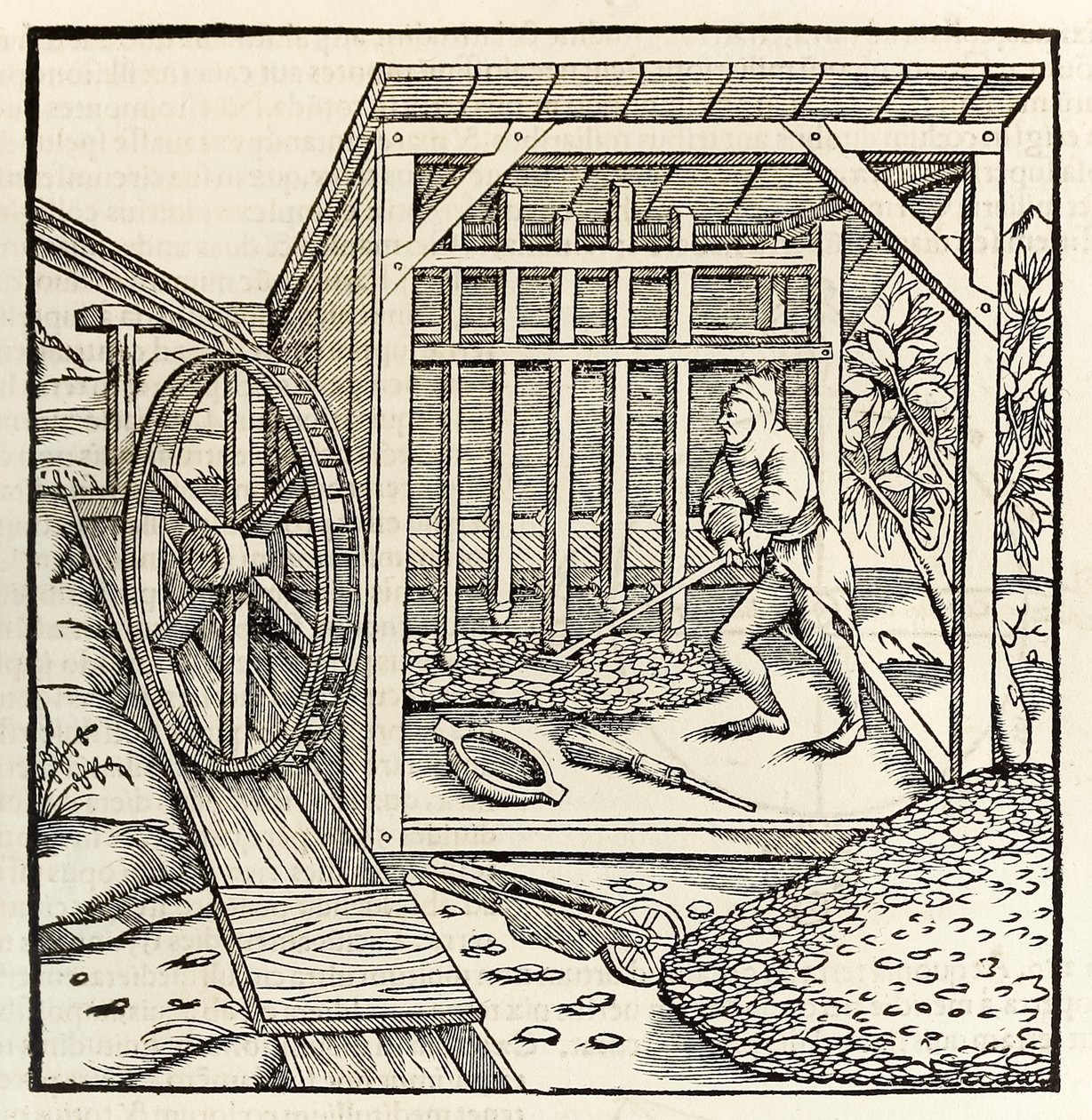 Gruvedrift med vannhjul, fra 1550-utgaven av 