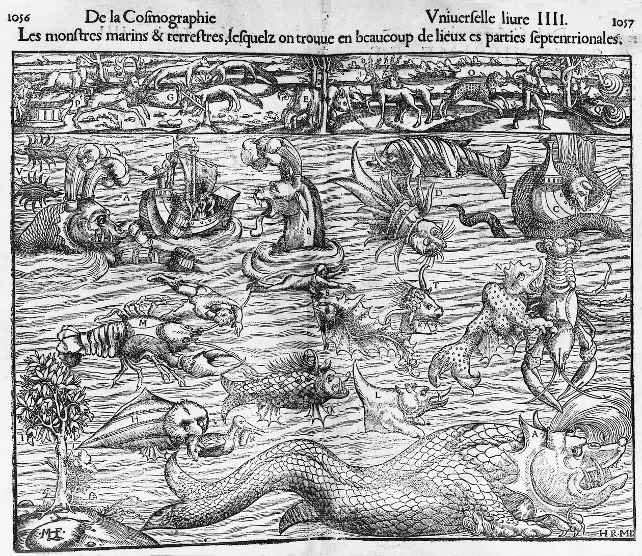 Hav- og landmonstre, illustrasjon fra Cosmographia Universalis, av Sebastian Munster (1489-1552) av Sebastian Munster