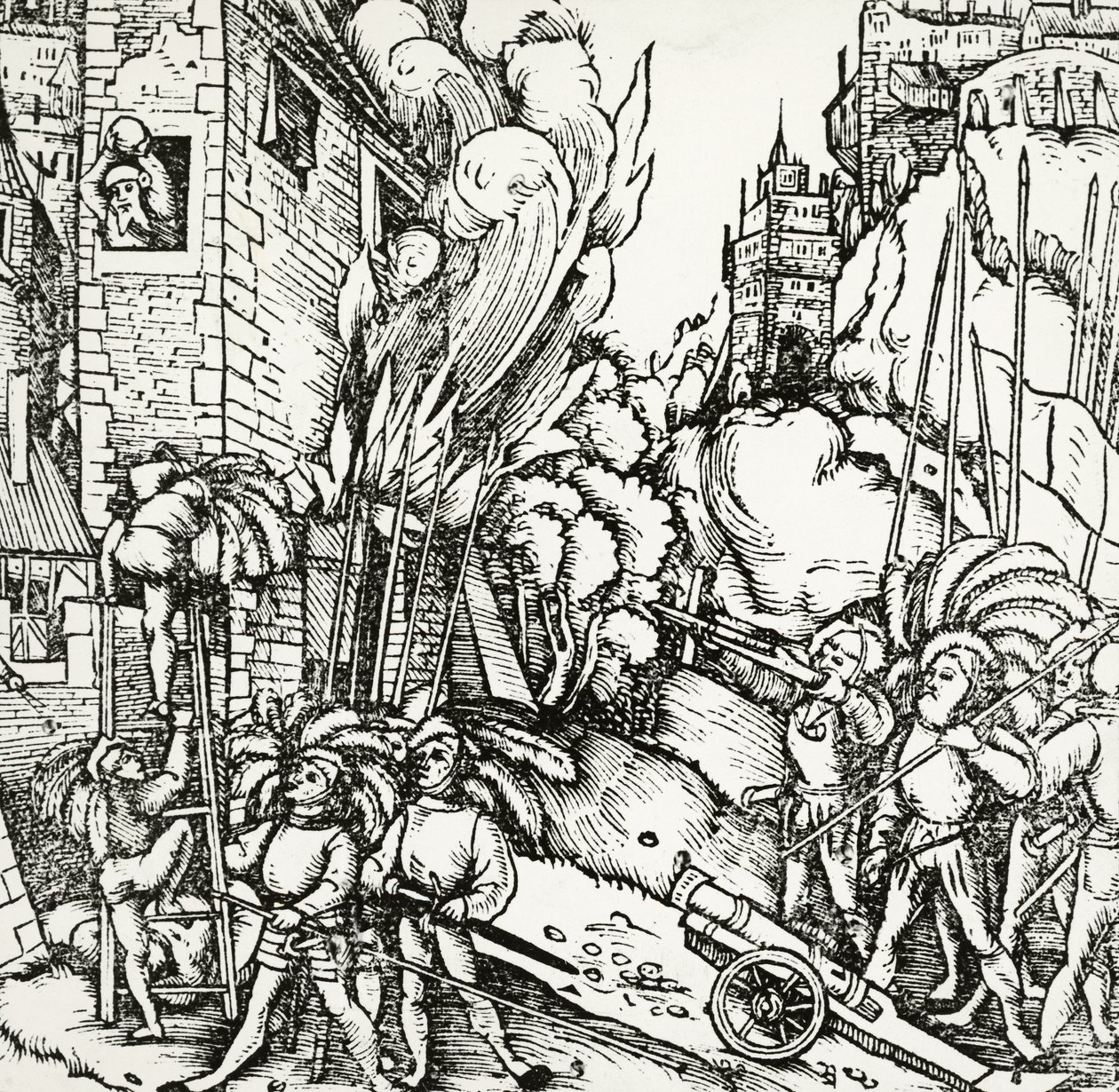 Beleiring av Kartago, gravering hentet fra Universalis Cosmographia (Universal Cosmology), av Sebastian Munster (1488-1552). Tyskland av Sebastian Munster