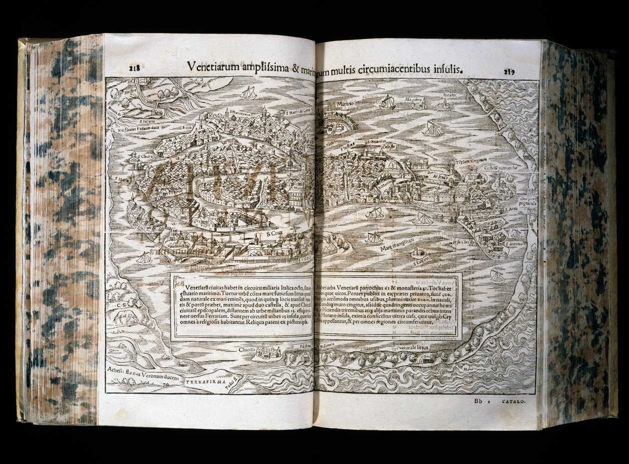 Venezia, illustrasjon fra Cosmographia, av Sebastian Munster (1488-1552), tresnitt, 31x22 cm, H. Petri-trykk, Basel av Sebastian Munster