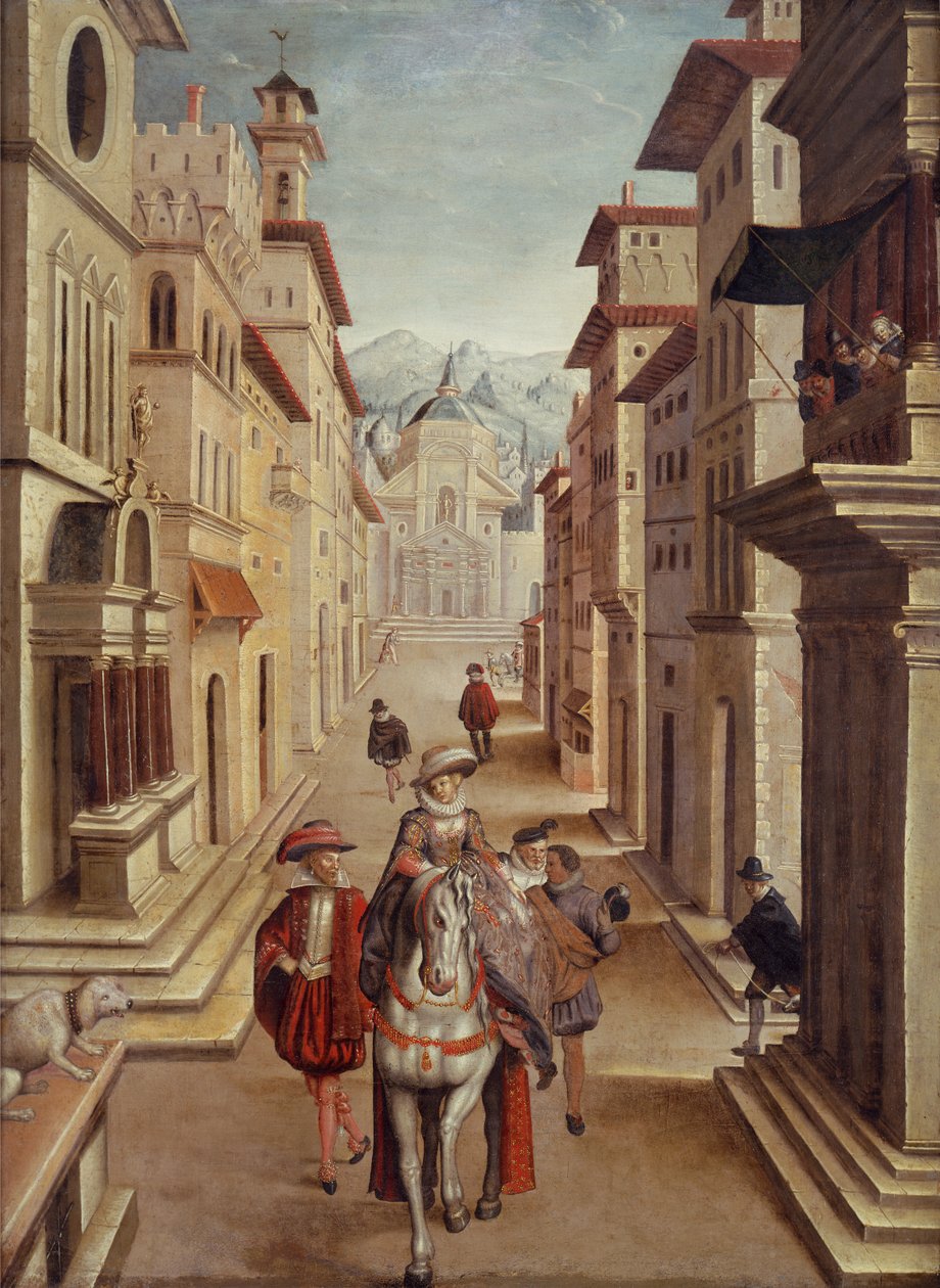 Elegante figurer i en italiensk renessansegate (olje på lerret) av Sebastian Vrancx