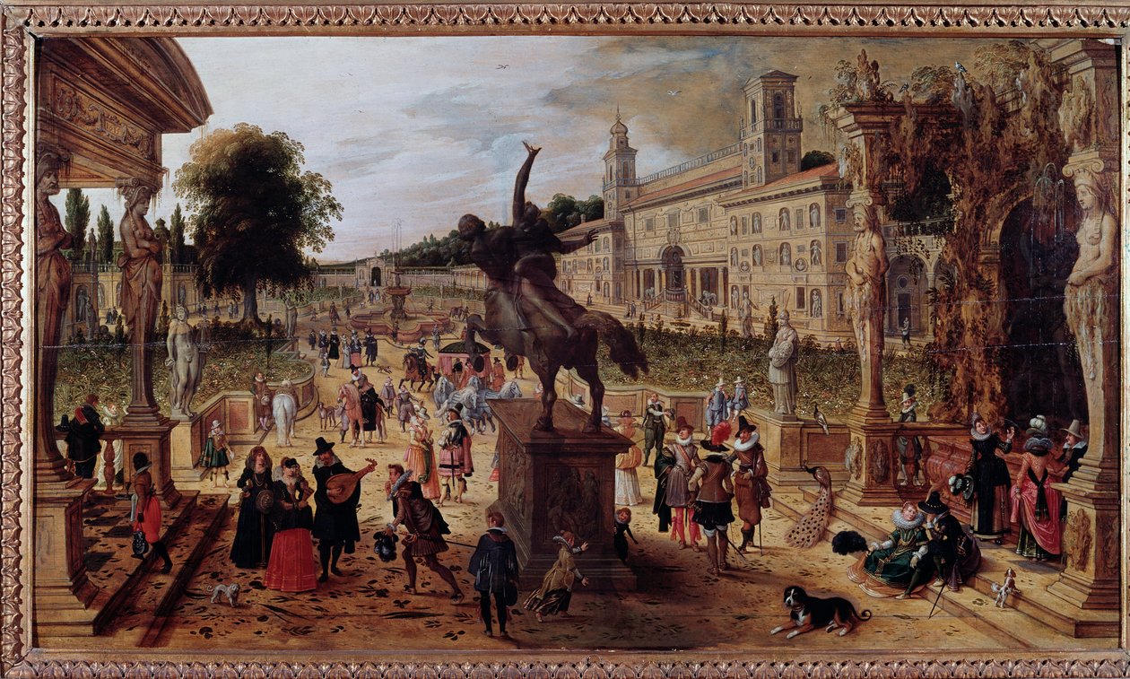 Landskap med villa medicis i Roma, Italia (Landskap med villa Medicis, Roma, Italia) Elegante turgåere og musikere i parken - Maleri av Sebastian Vrancx (1573-1647) 1600-tallet - Napoli Museo Nazionale di Capodimonte av Sebastian Vrancx