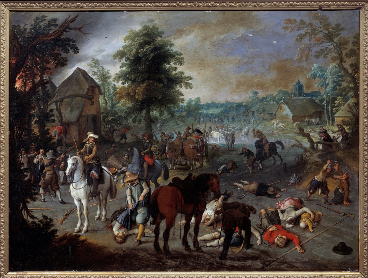 Scene for plyndring i en landsby Maleri av Sebastien Vrancx (1573-1647) (ec.flam.) 1600-tallet Nimes, Museum of Fine Arts av Sebastian Vrancx