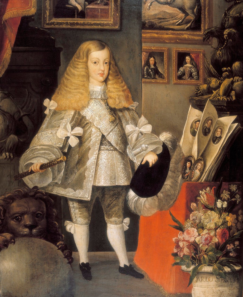 "Portrett av Charles II av Spania (1661-1700) barn" Detalj. Maleri tilskrevet Sebastian av Herrera Barnuevo (1619-1671). 17. århundre. av Sebastian de (attr.to) Herrera Barnuevo