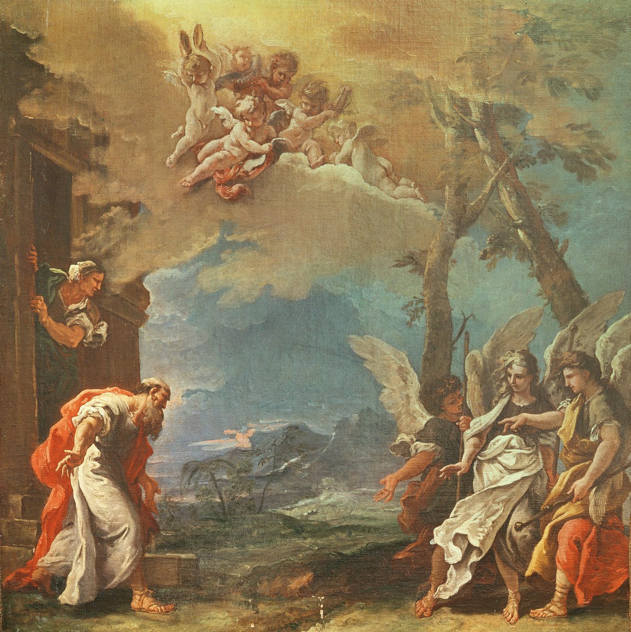 Abraham ønsker englene velkommen, ca. 1695 av Sebastiano Ricci