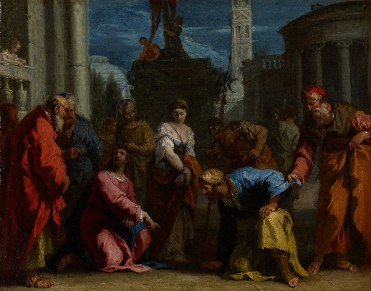 Kristus og kvinnen tatt i utroskap, ca. 1710 av Sebastiano Ricci