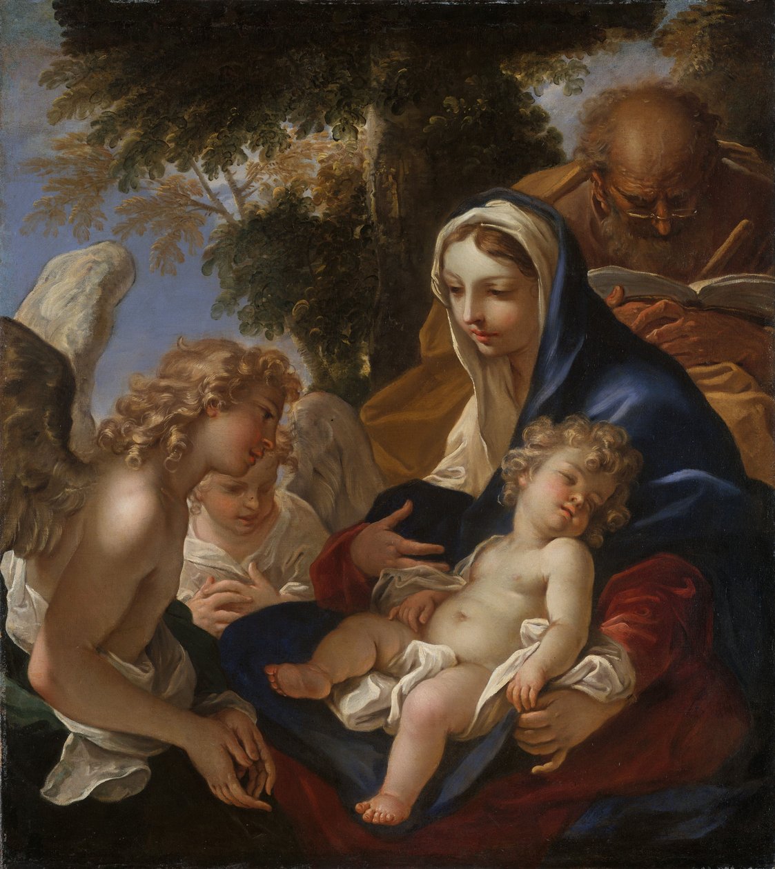 Den hellige familie med engler, ca. 1700 av Sebastiano Ricci