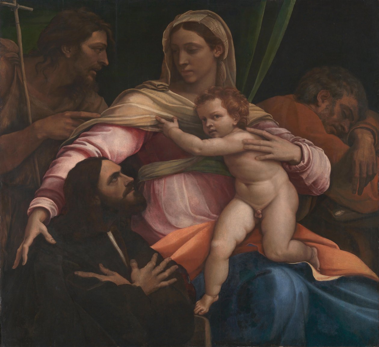 Madonna og barn med SS. Josef og døperen Johannes og en giver (panel) av Sebastiano del Piombo