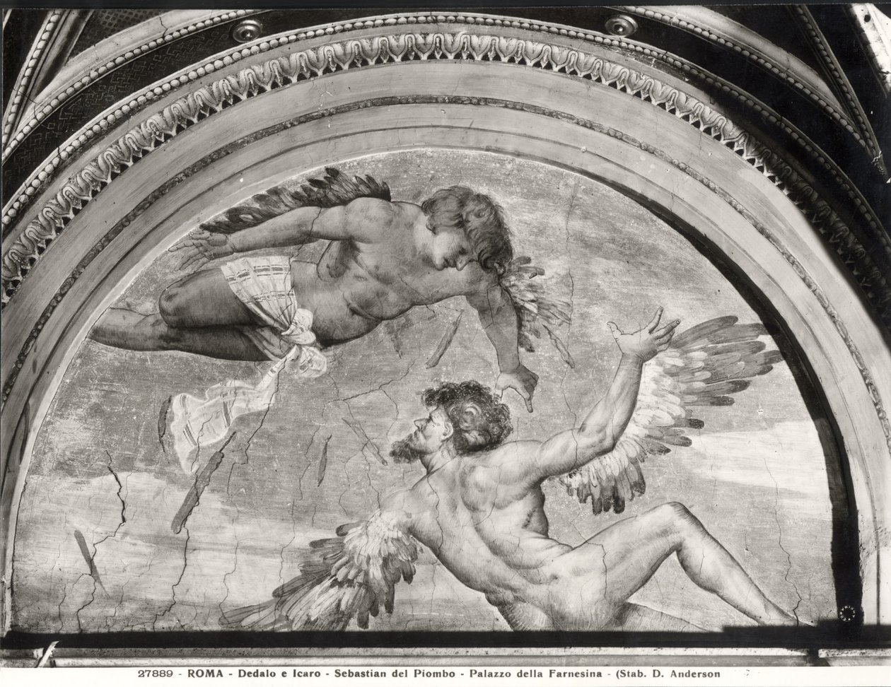 Daedalus og Ikaros, fra syklusen til Ovids metamorfoser, ca. 1511 av Sebastiano del c.1485 1547 Piombo
