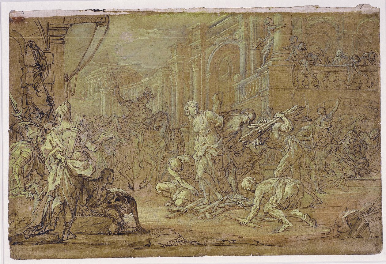 Clorinda redder Sofronia og Olindo fra brannen i Jerusalem av Sebastiano Conca