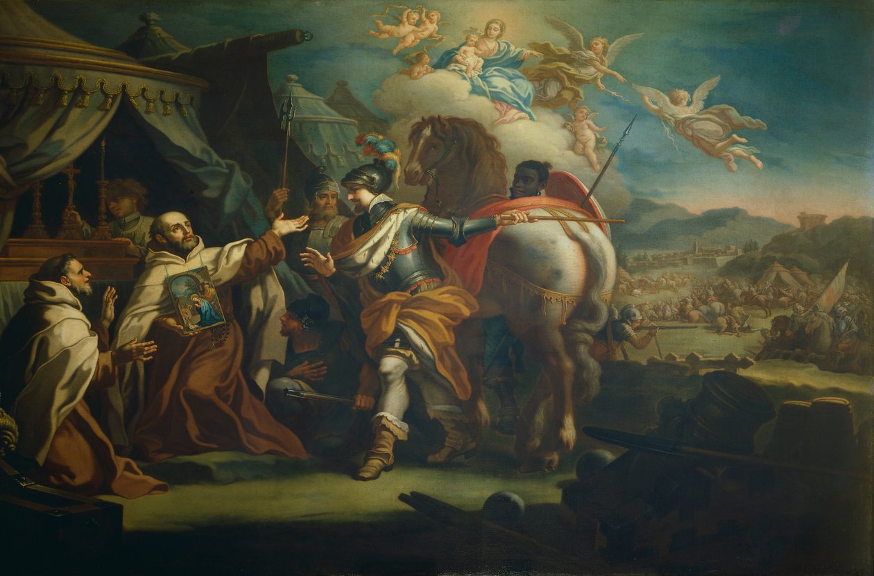 Levering av ærverdige bilde av Vår Frue av Seieren til Fader Domenico di Gesu Maria, av Sebastiano Conca (1680-1764) Santa Maria della Vittoria-kirken, Roma, Italia av Sebastiano Conca
