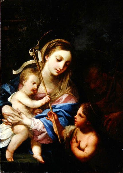 Den hellige familie med døperen Johannes (olje på kobber) av Sebastiano Conca